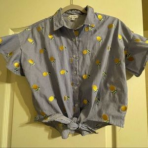 Navy Stripe Lemon Crop Top